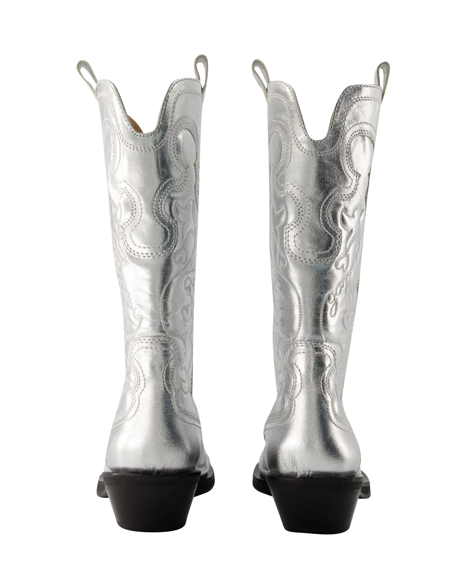 Mid Shaft Western Boots - Ganni - Synthetic - Silver