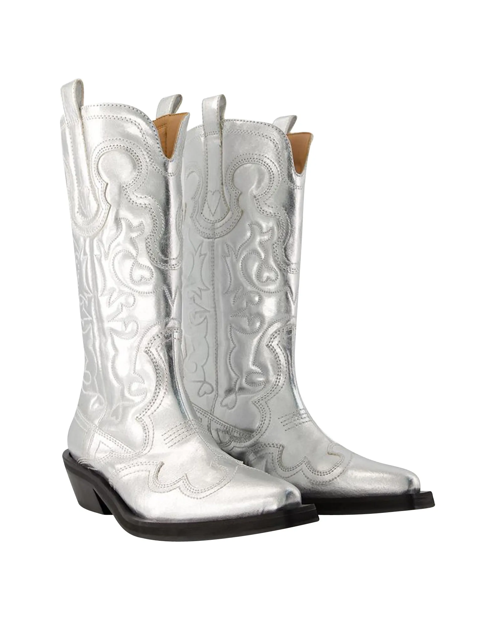 Mid Shaft Western Boots - Ganni - Synthetic - Silver