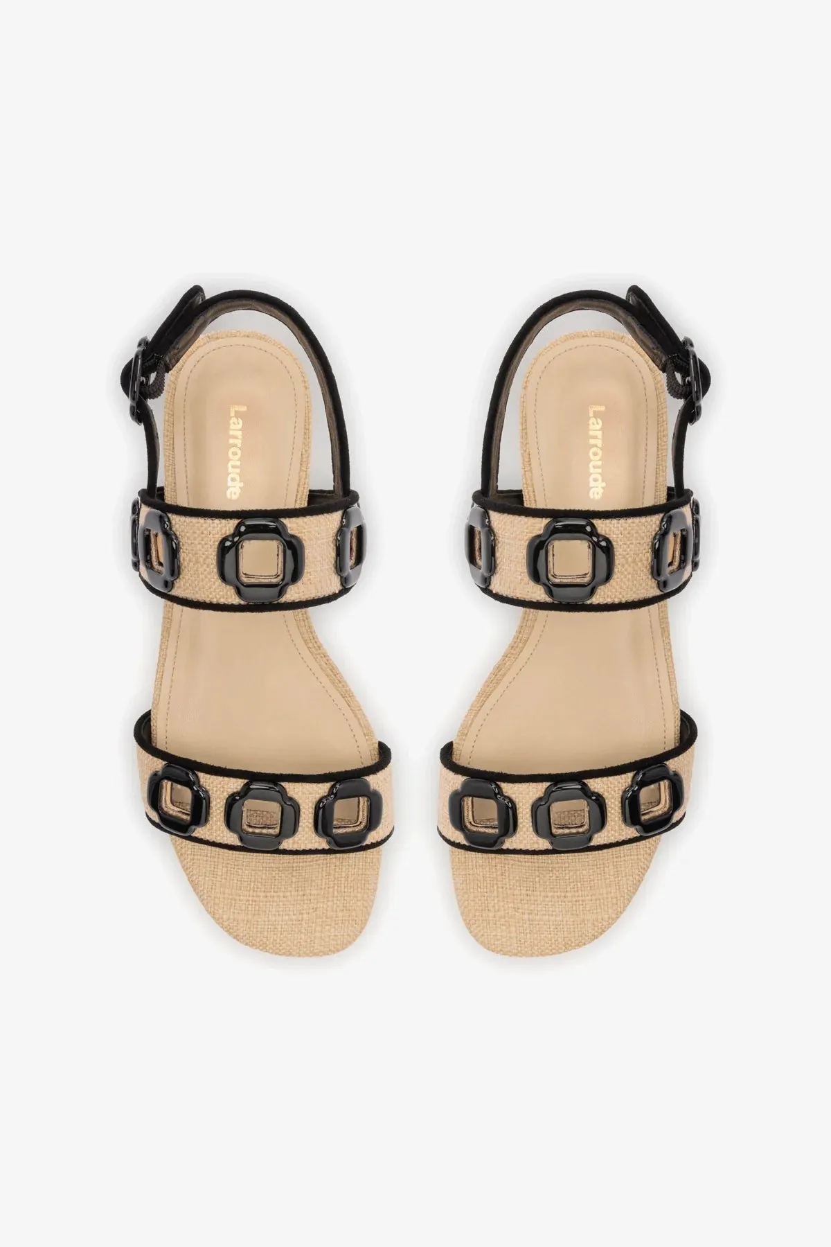 Milan Flat Sandal In Beige Raffia and Black Trimming