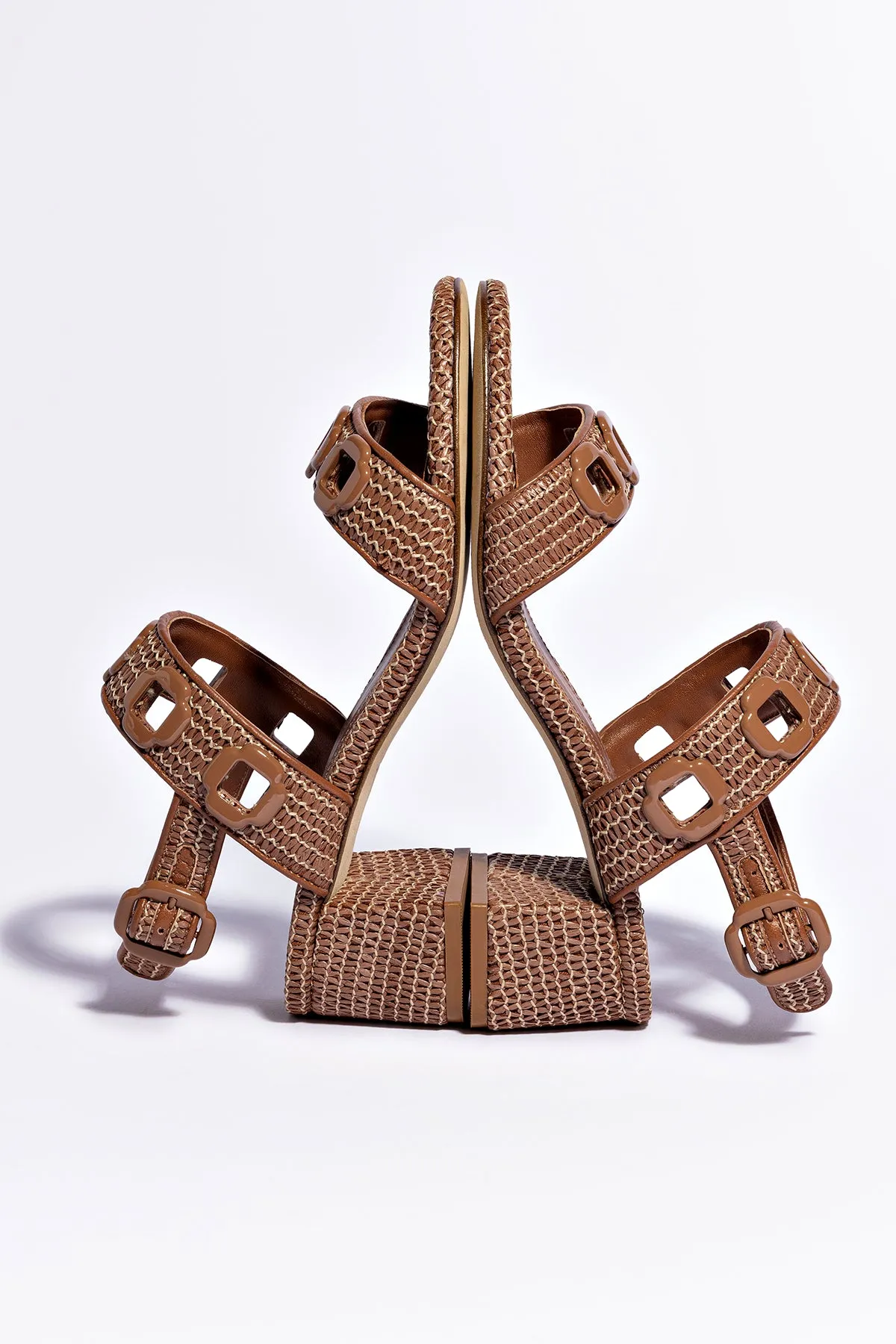 Milan Sandal In Caramel Wave Raffia