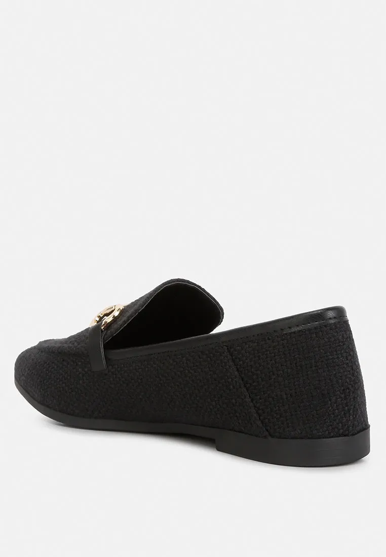neoma horsebit detail flat canvas loafers