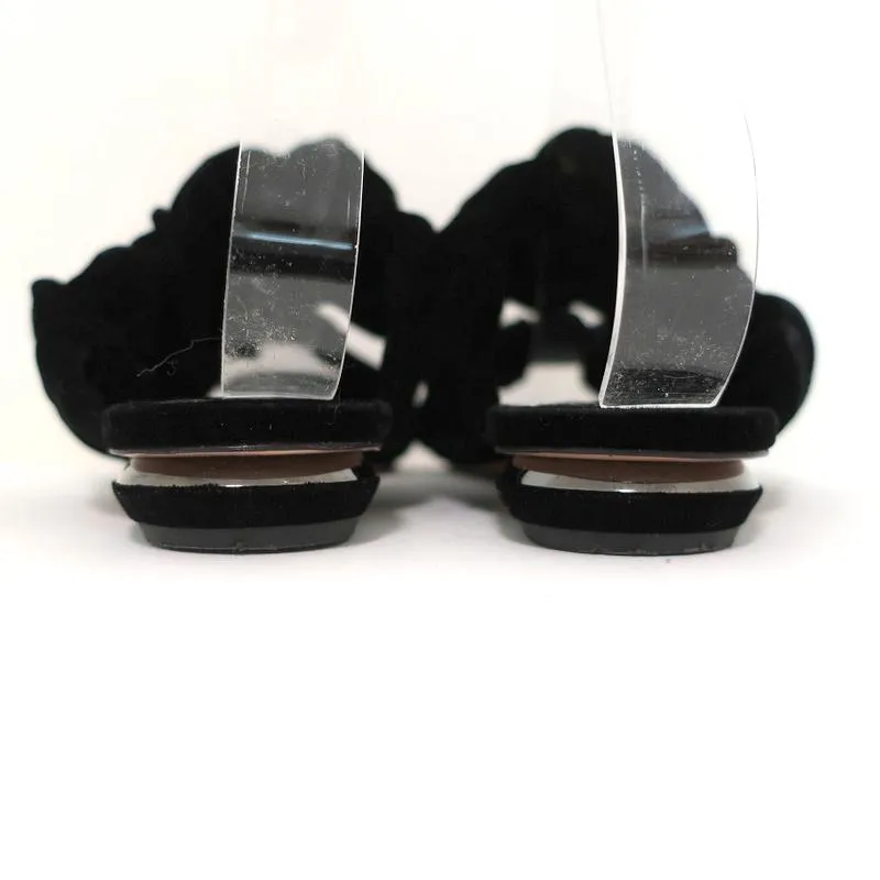 Nicholas Kirkwood Courtney Slide Sandals Black Velvet Size 37 Double-Band Flats
