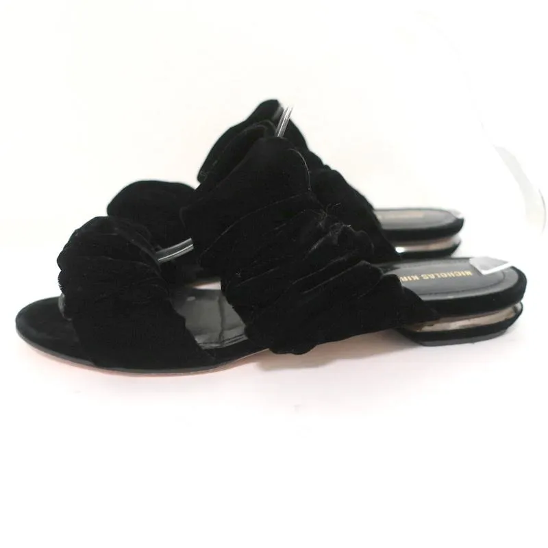 Nicholas Kirkwood Courtney Slide Sandals Black Velvet Size 37 Double-Band Flats