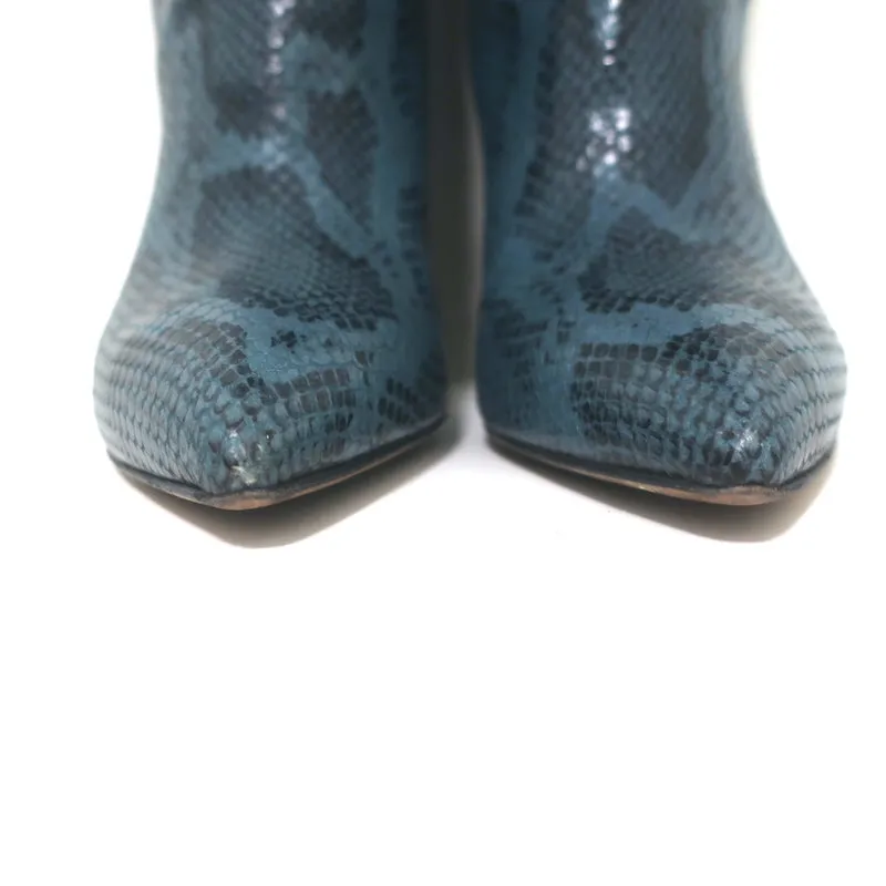 Paris Texas Knee-High Boots Teal Snakeskin-Embossed Leather Size 37