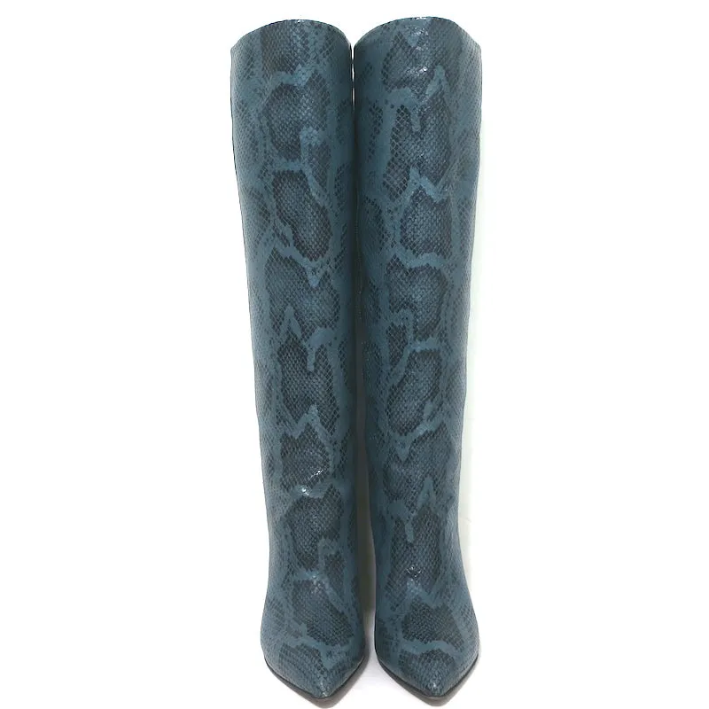 Paris Texas Knee-High Boots Teal Snakeskin-Embossed Leather Size 37