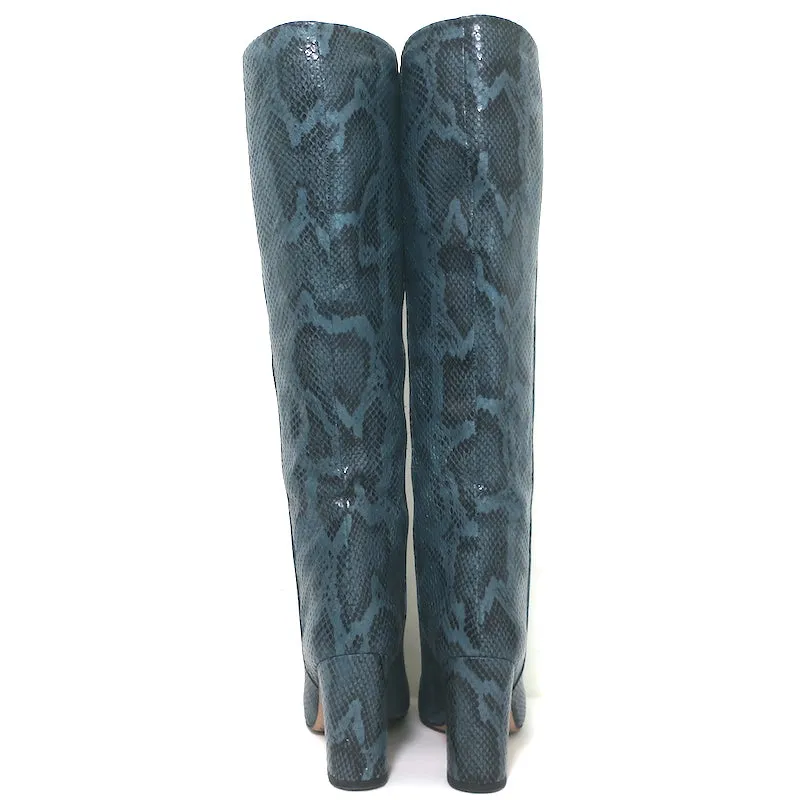 Paris Texas Knee-High Boots Teal Snakeskin-Embossed Leather Size 37