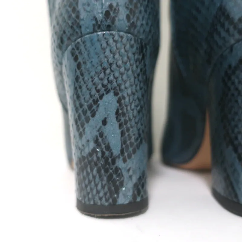 Paris Texas Knee-High Boots Teal Snakeskin-Embossed Leather Size 37