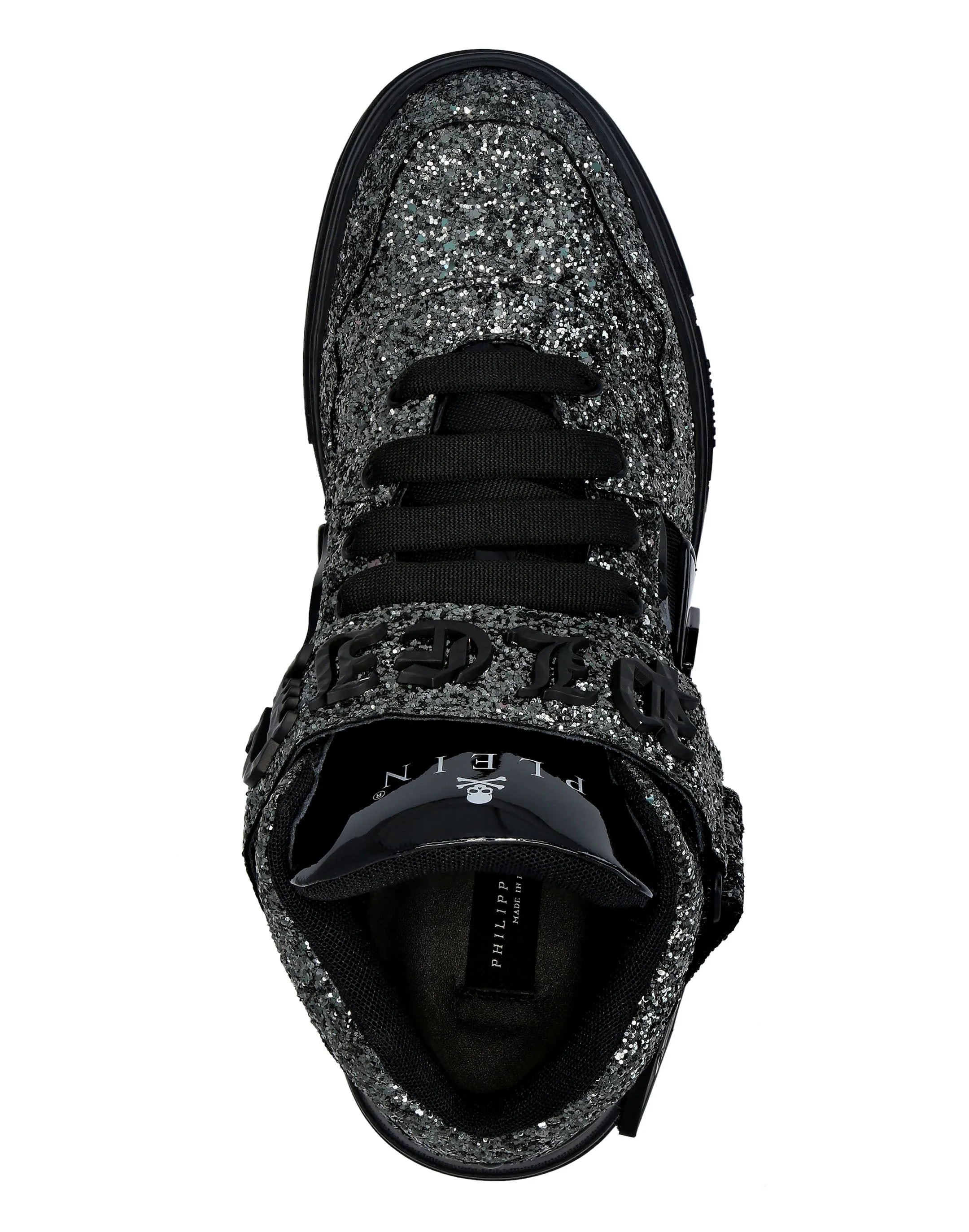 Patent Leather Mid-Top Sneakers with Glitter Gothic Plein