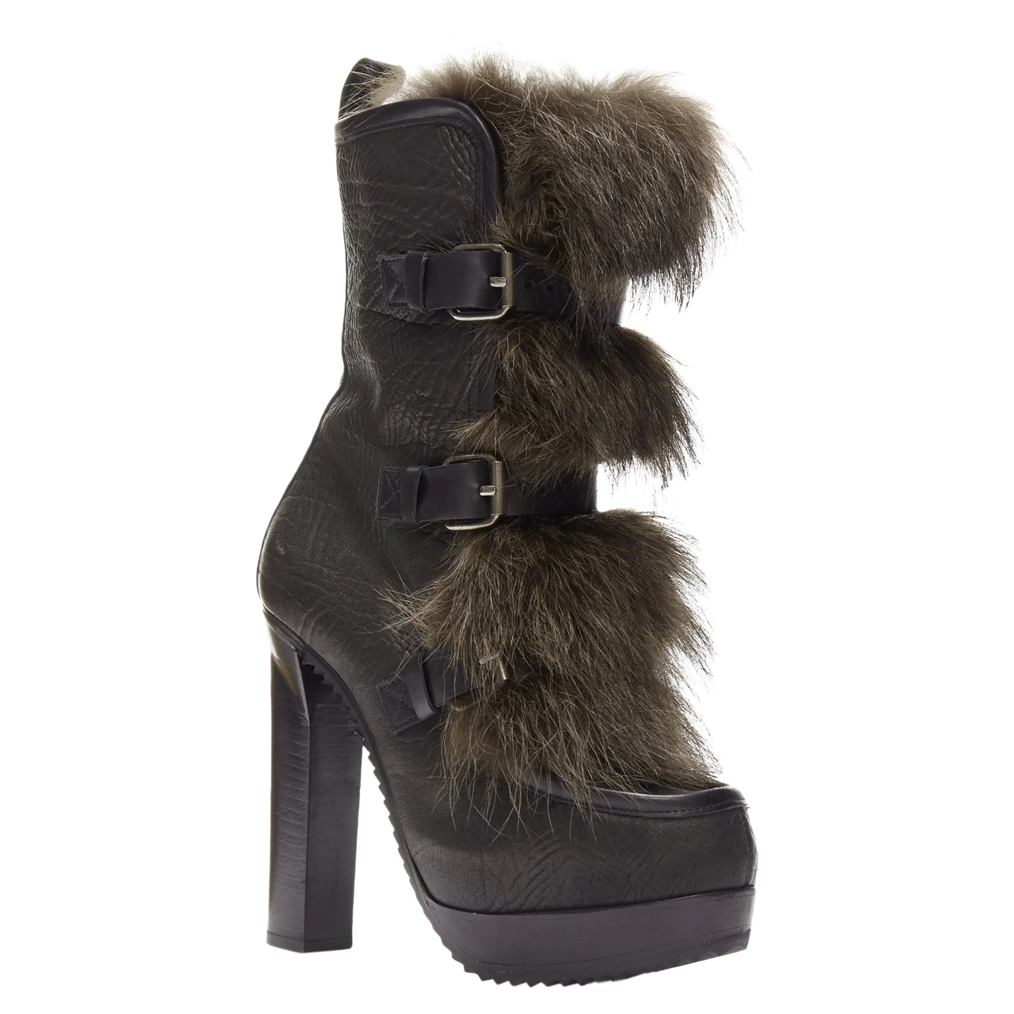 Pierre Hardy grained leather fur trio buckle platform boot