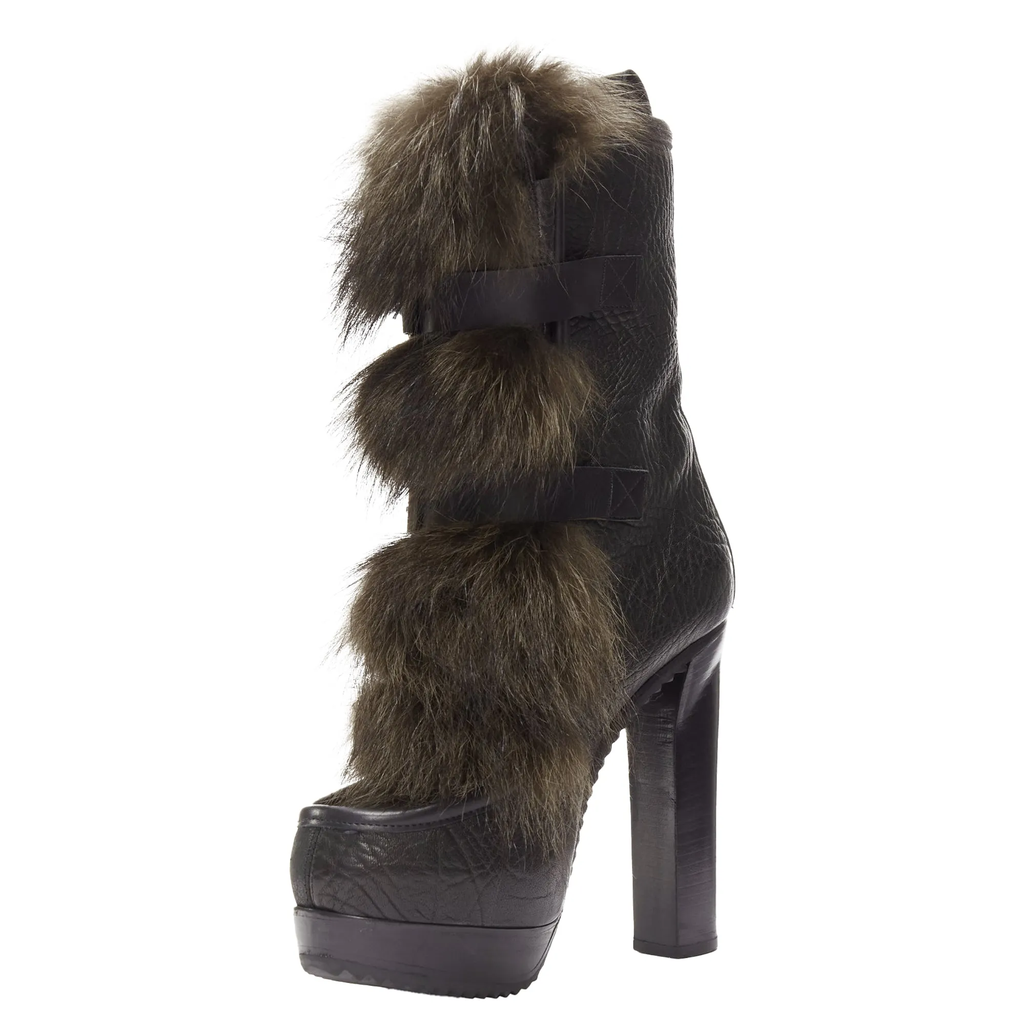 Pierre Hardy grained leather fur trio buckle platform boot
