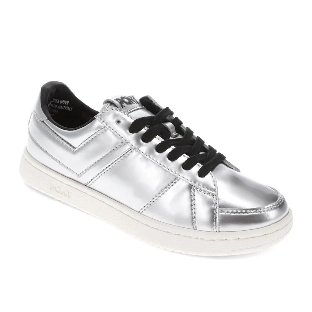 PONY Mens M-80 Low Metallic Genuine Leather Premium Lace Up Athletic Sneaker Shoe