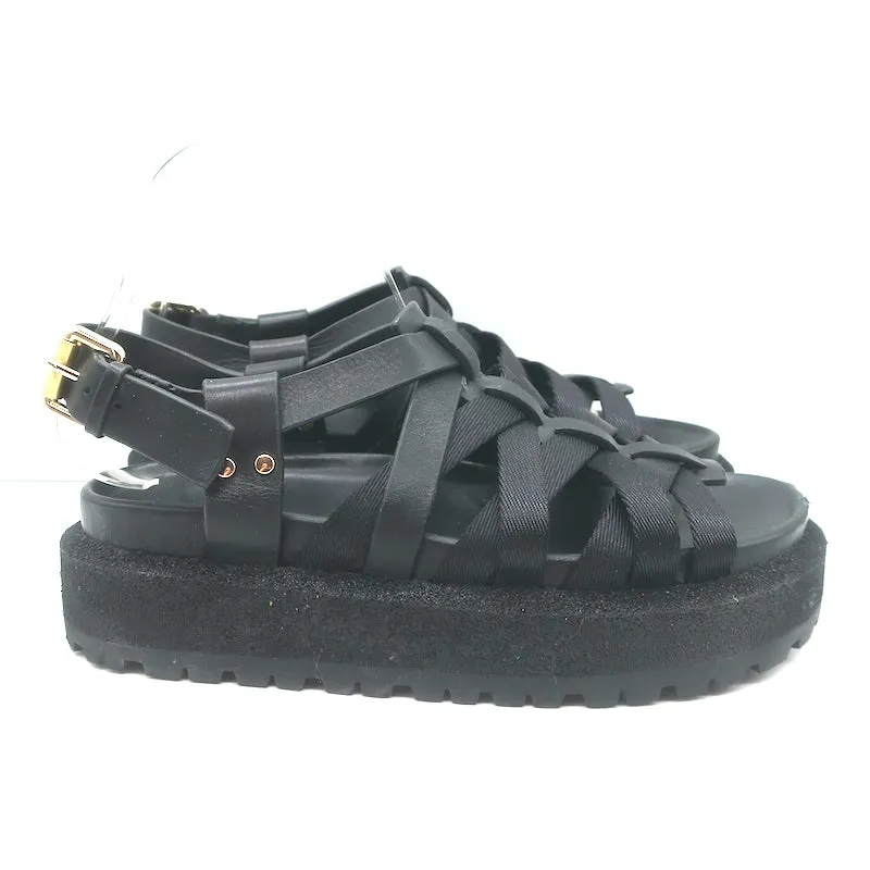 Rag & Bone Park Flatform Sandals Black Grosgrain & Leather Size 38