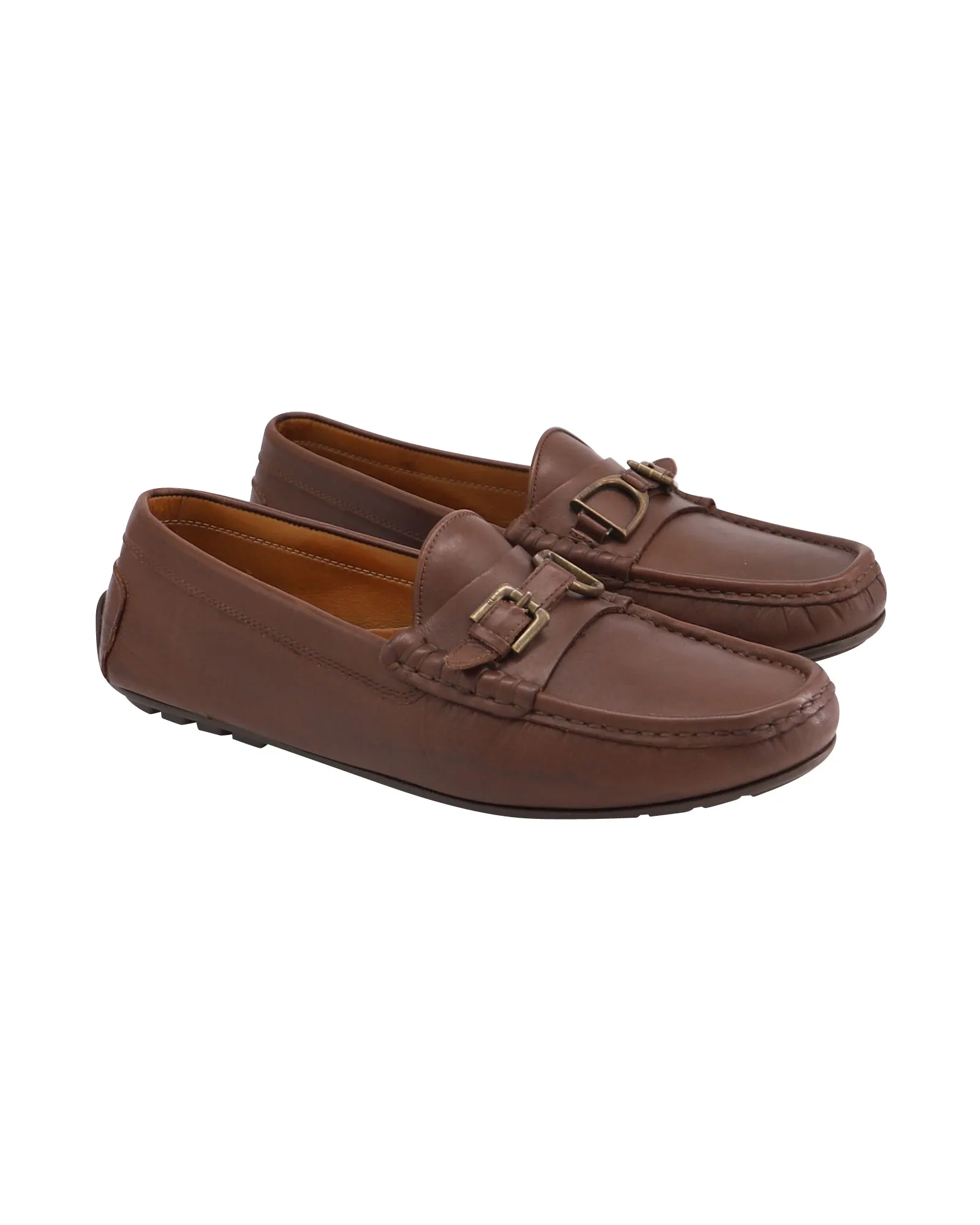 Ralph Lauren Driver Shoes with Buckle in Brown Leather