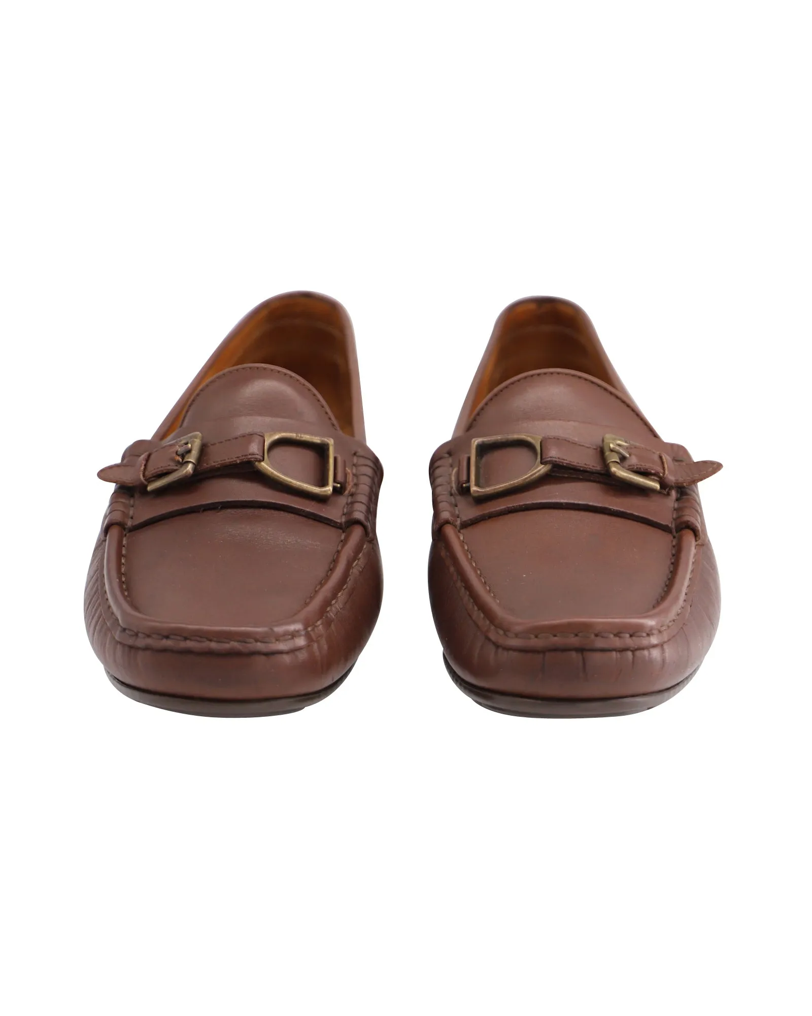 Ralph Lauren Driver Shoes with Buckle in Brown Leather