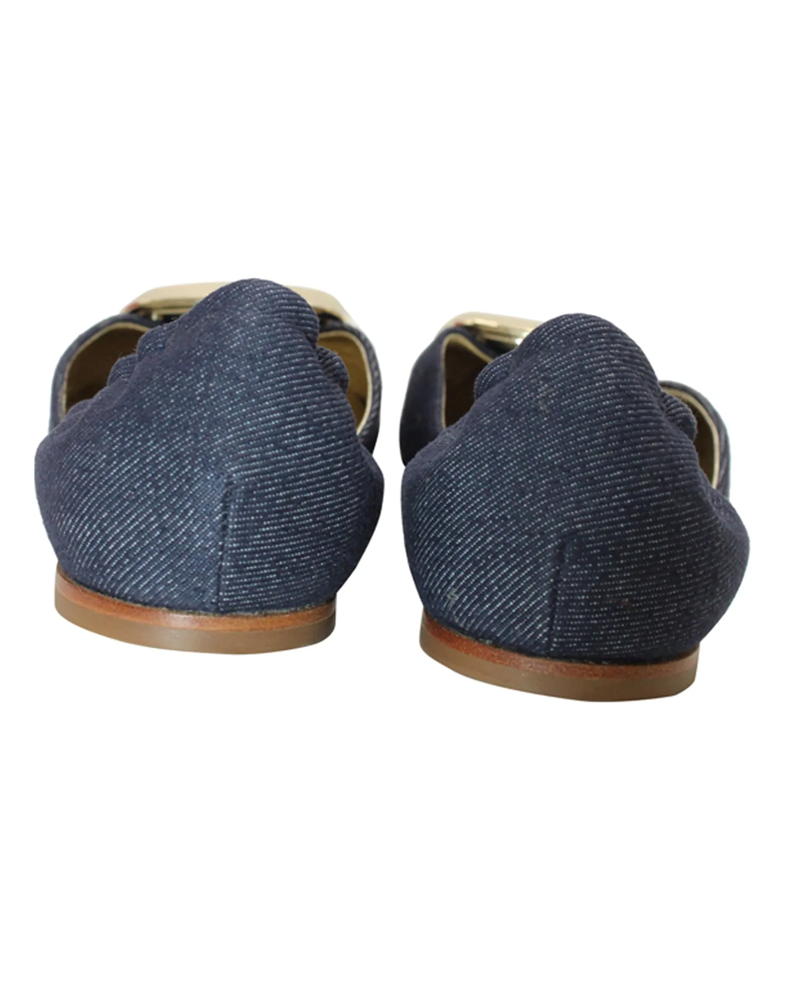 Roger Vivier Chip Buckle D'orsay Flats in Navy Blue Denim