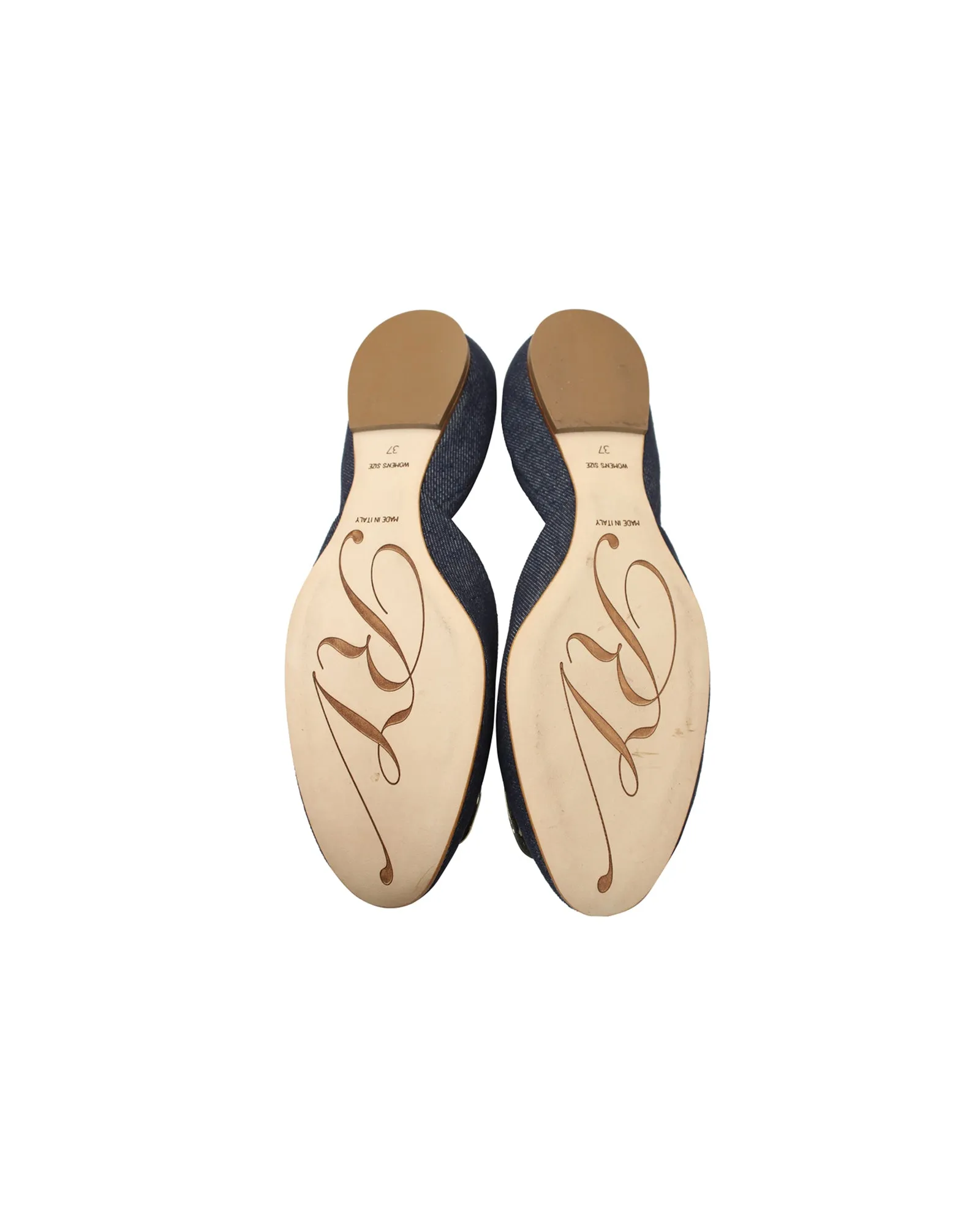 Roger Vivier Chip Buckle D'orsay Flats in Navy Blue Denim