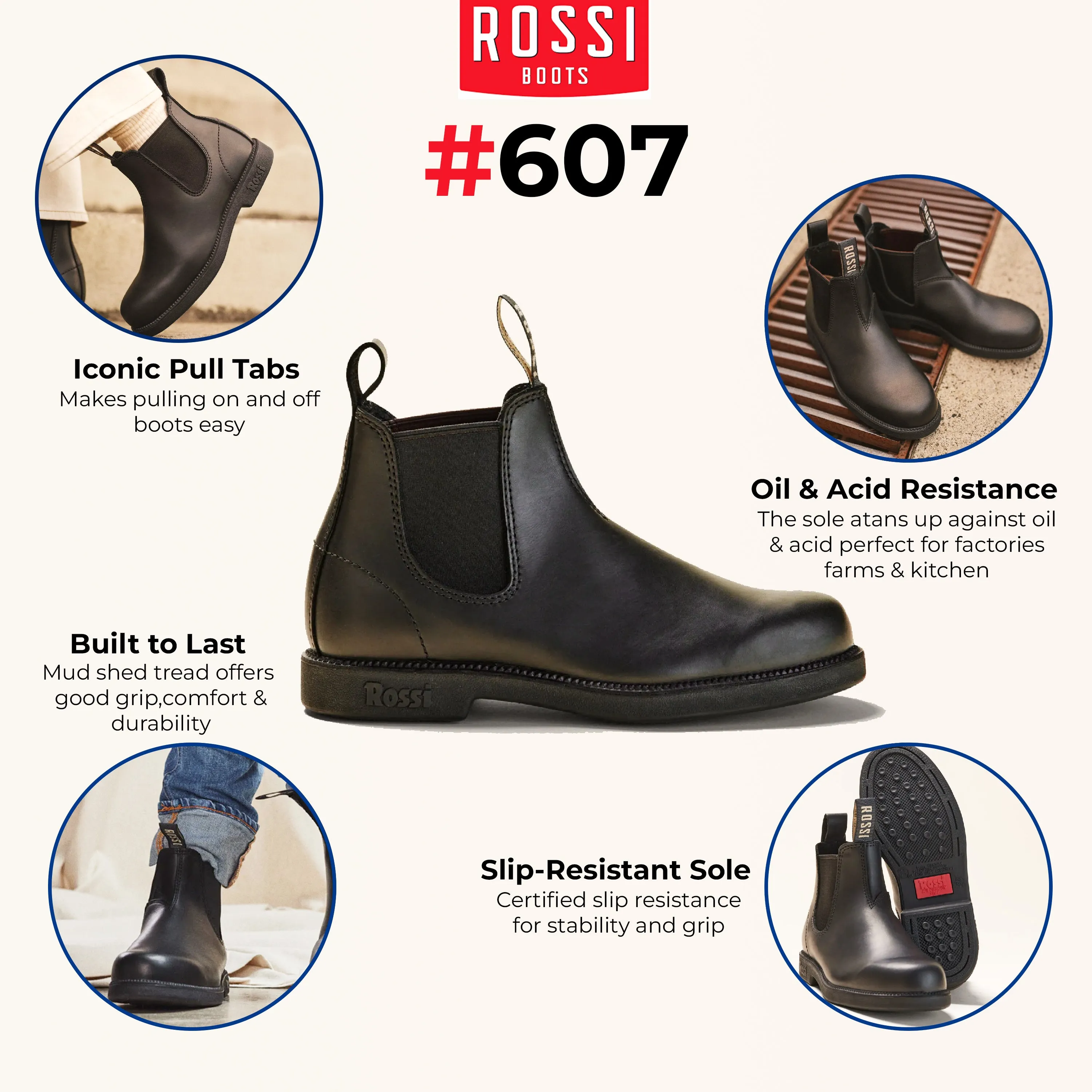 Rossi 607 Booma Black Leather Chelsea Boots