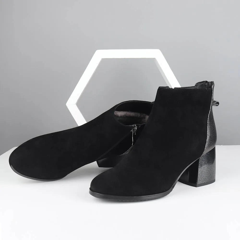 Silver Zipper Square Heels Boots