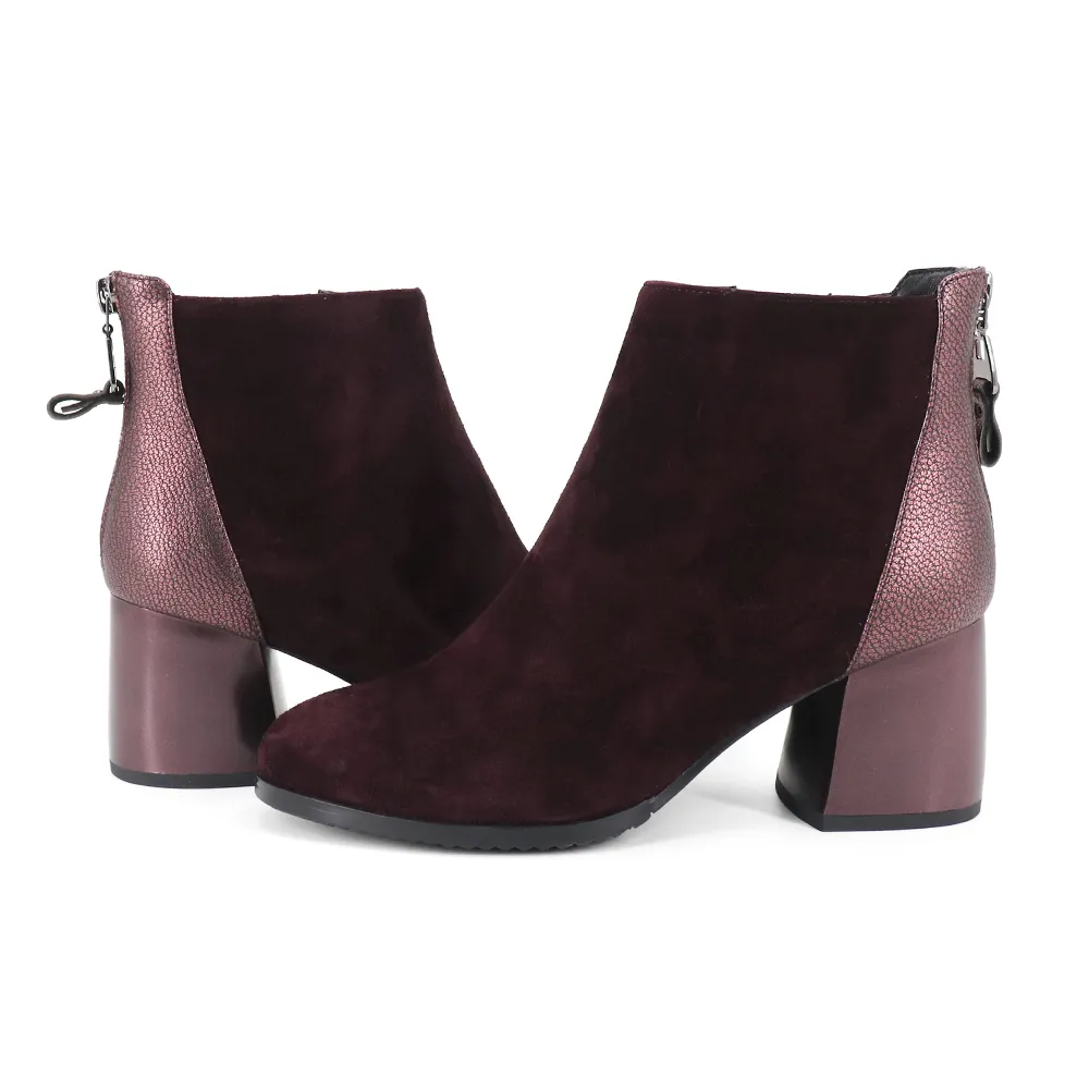Silver Zipper Square Heels Boots