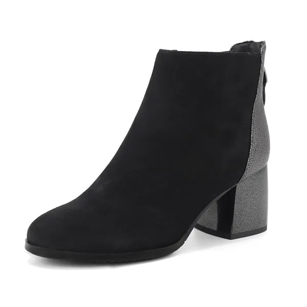Silver Zipper Square Heels Boots