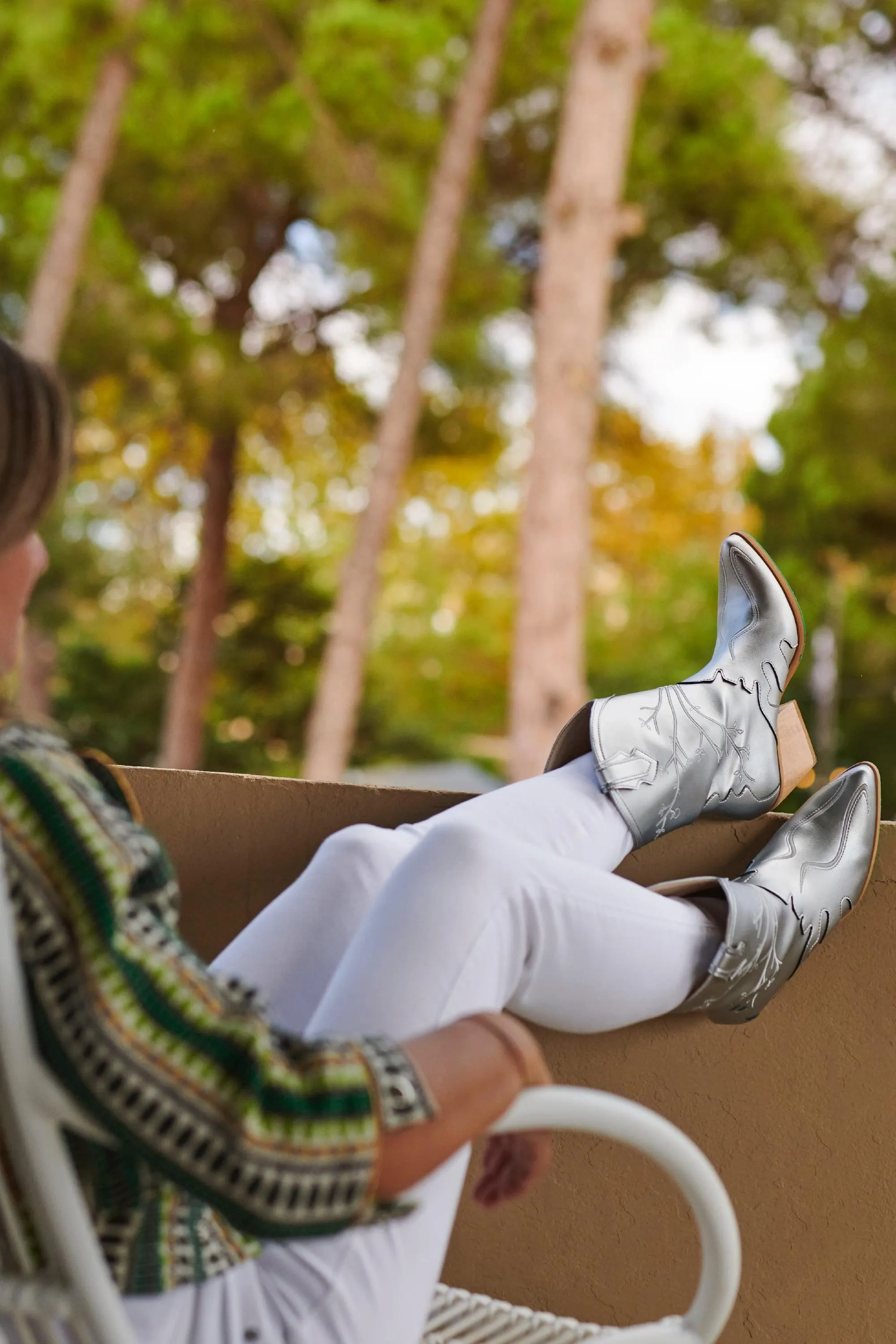 Sofie Vegan Apple Leather Cowboy Boots | Silver