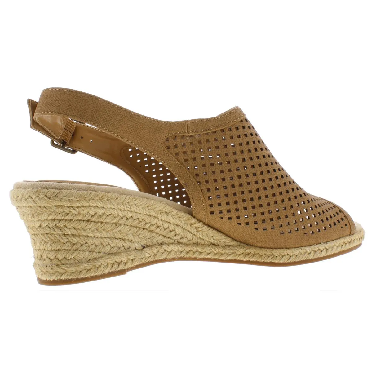 Stacy Womens Faux Leather Peep-Toe Wedge Sandals