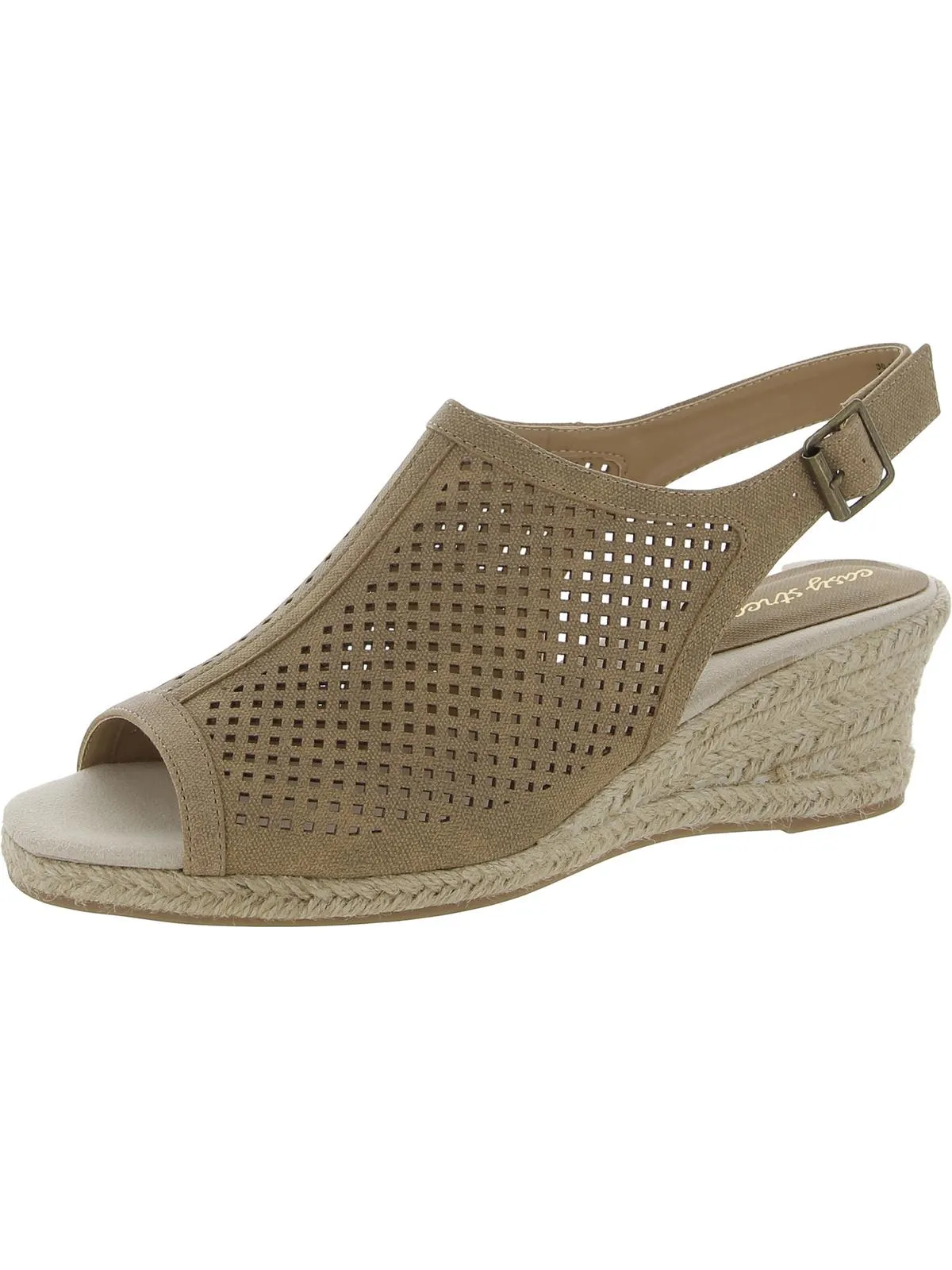 Stacy Womens Faux Leather Peep-Toe Wedge Sandals