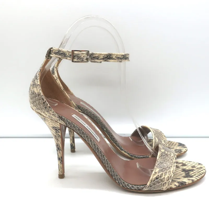 Tabitha Simmons Snake-Embossed Sandals Ivory Size 39 Ankle Strap Heels