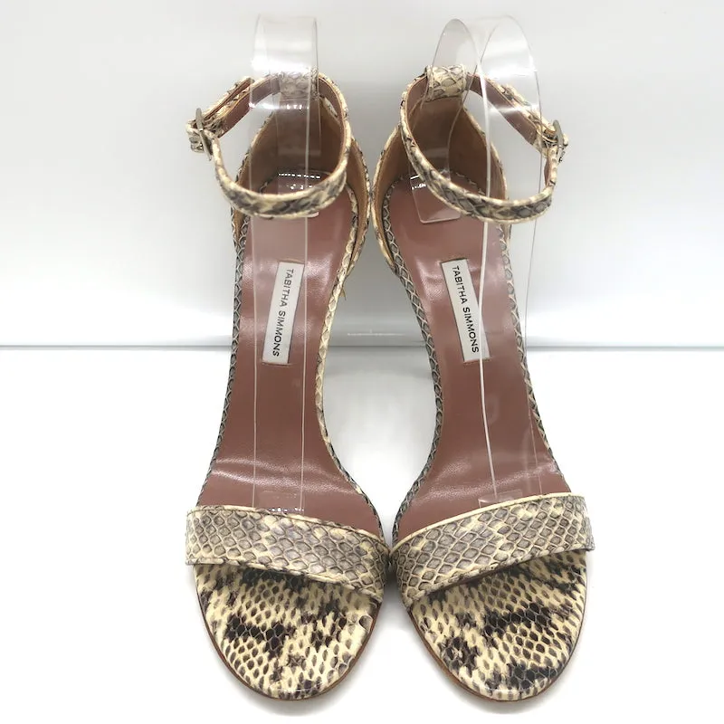 Tabitha Simmons Snake-Embossed Sandals Ivory Size 39 Ankle Strap Heels