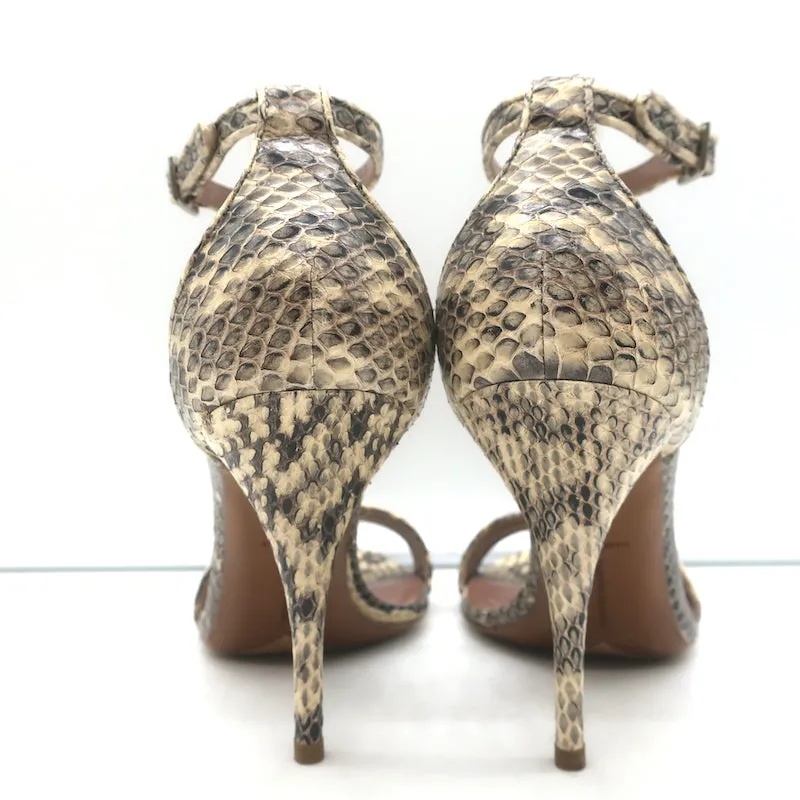 Tabitha Simmons Snake-Embossed Sandals Ivory Size 39 Ankle Strap Heels