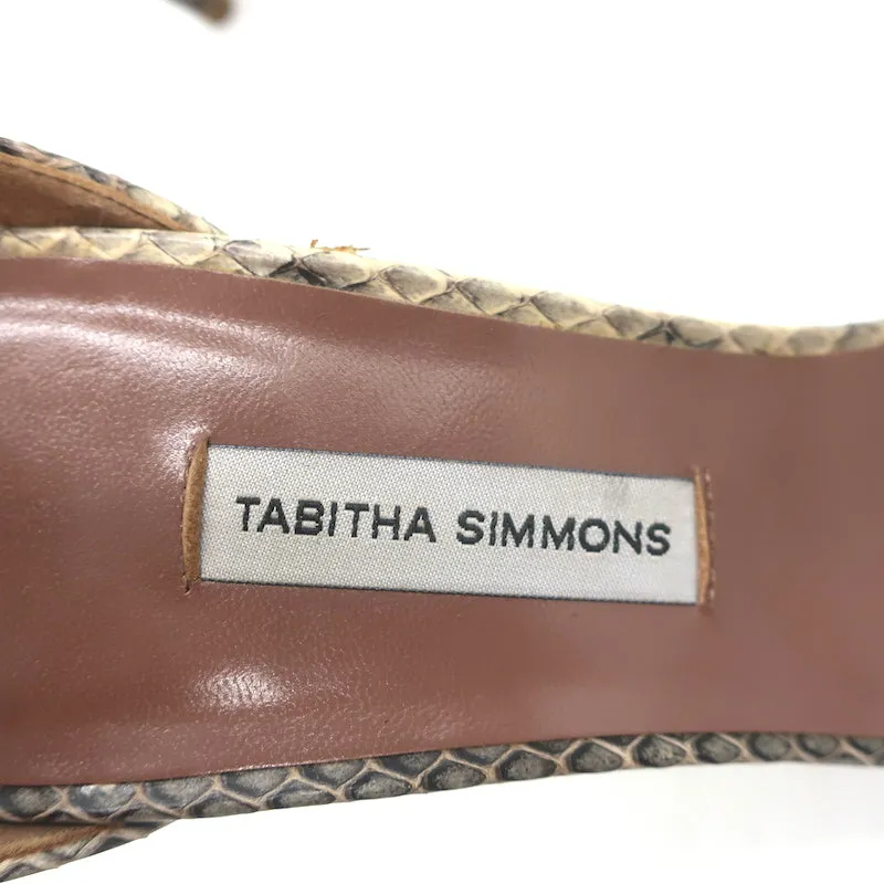 Tabitha Simmons Snake-Embossed Sandals Ivory Size 39 Ankle Strap Heels