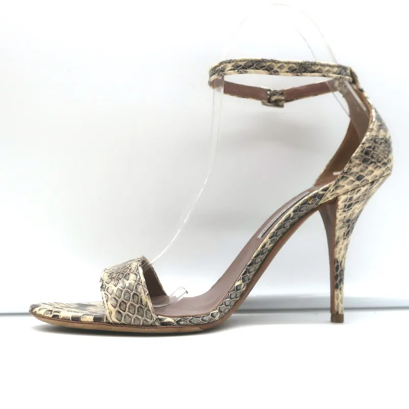 Tabitha Simmons Snake-Embossed Sandals Ivory Size 39 Ankle Strap Heels