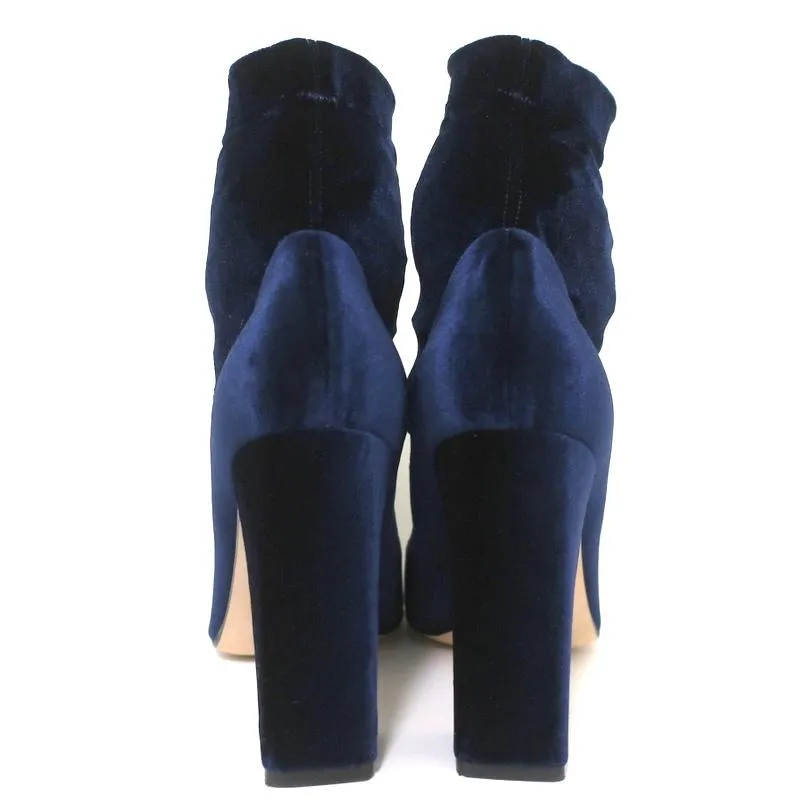 Tamara Mellon Ankle Boots Caress Navy Stretch Velvet Size 41 High Heel Booties