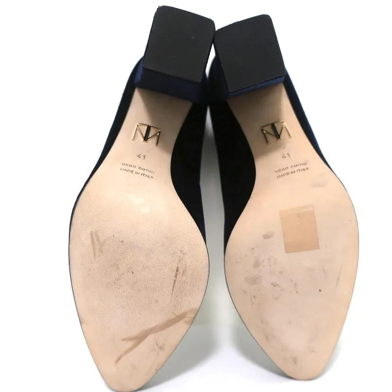 Tamara Mellon Ankle Boots Caress Navy Stretch Velvet Size 41 High Heel Booties