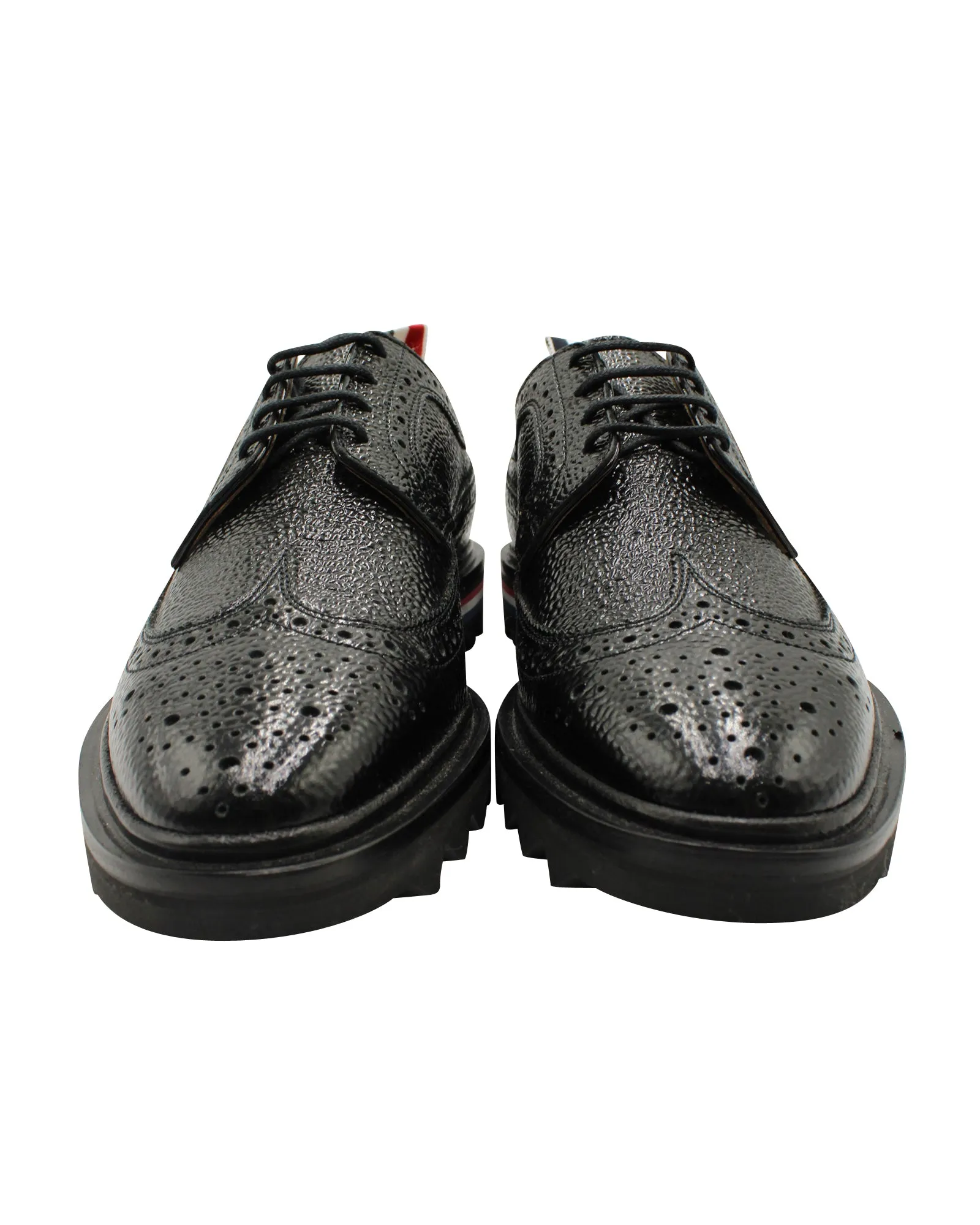 Thom Browne Classic Longwing Threaded Sole Brogues in Black Pebble Grain Leather