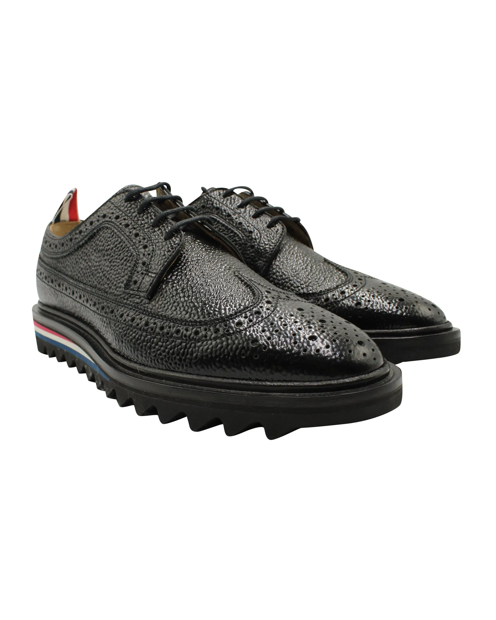 Thom Browne Classic Longwing Threaded Sole Brogues in Black Pebble Grain Leather