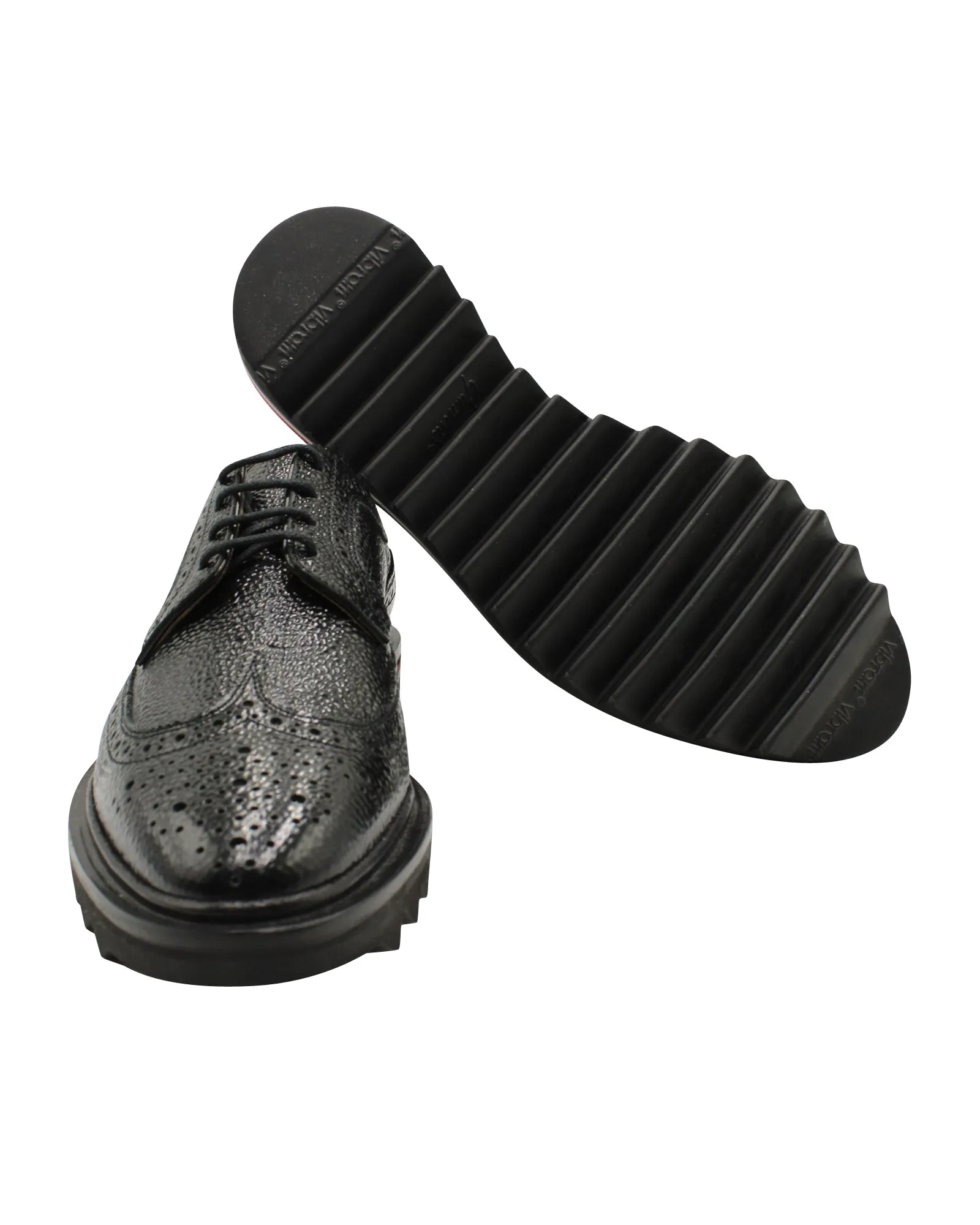 Thom Browne Classic Longwing Threaded Sole Brogues in Black Pebble Grain Leather