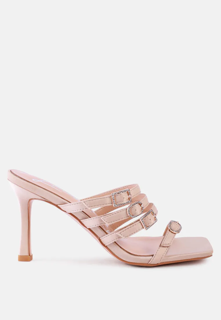 times up diamante buckle mid heel sandals