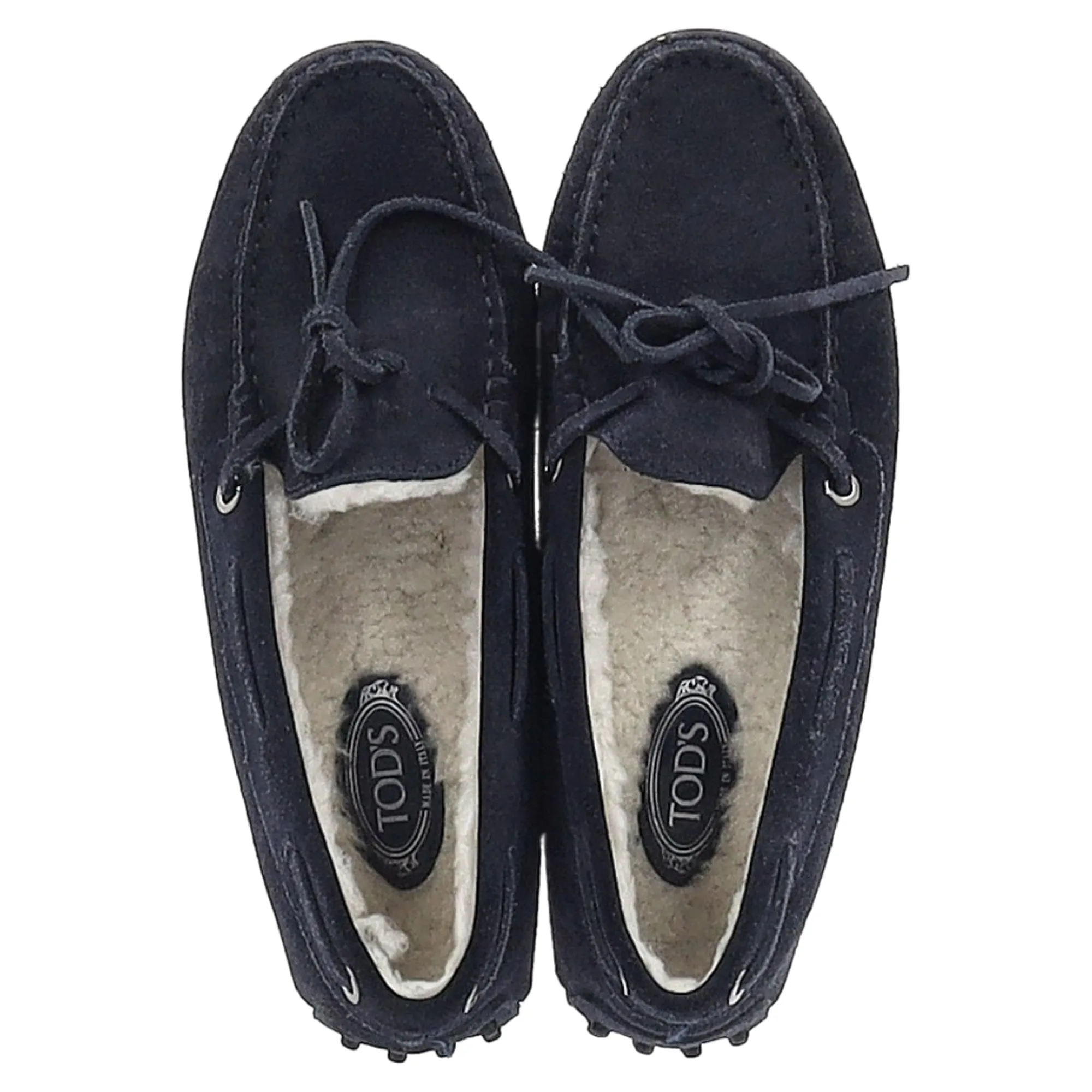 Tod's  Fur-Lined Loafers in Navy Blue Calfskin Suede