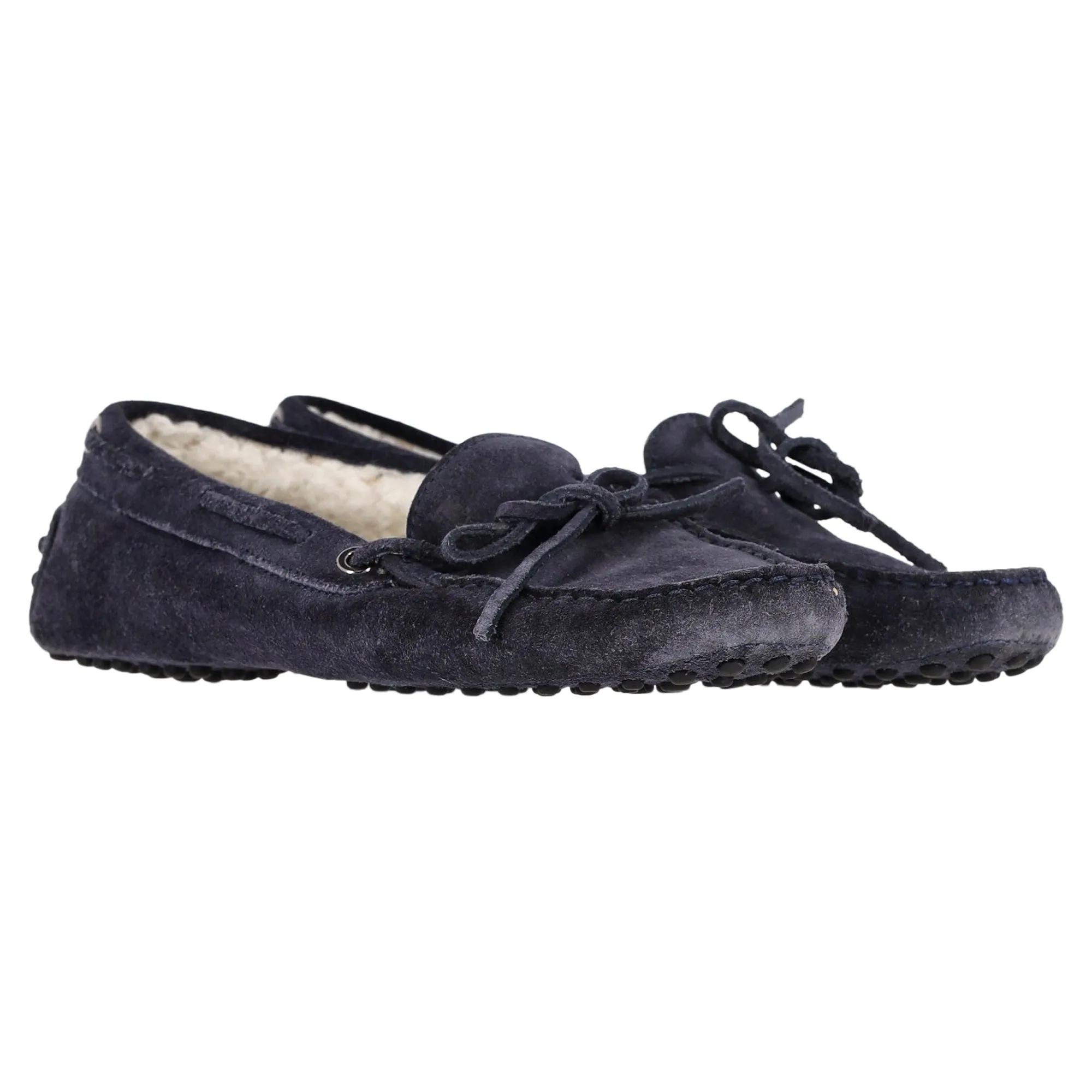 Tod's  Fur-Lined Loafers in Navy Blue Calfskin Suede