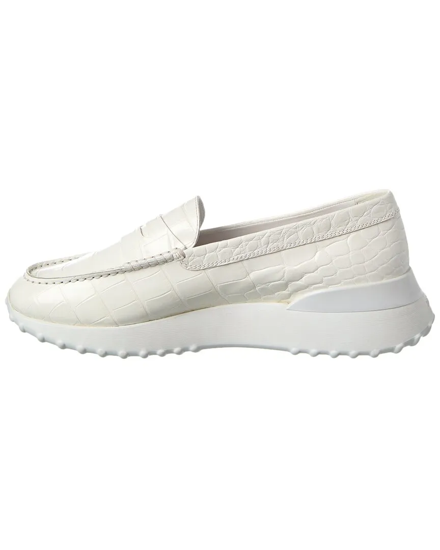 TOD��s Gommino Croc-Embossed Leather Platform Loafer