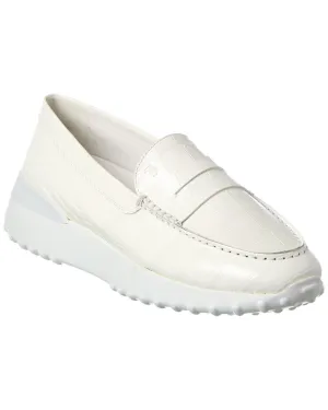TOD��s Gommino Croc-Embossed Leather Platform Loafer