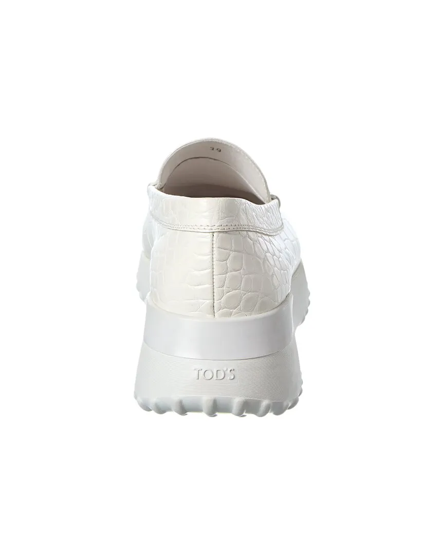 TOD��s Gommino Croc-Embossed Leather Platform Loafer