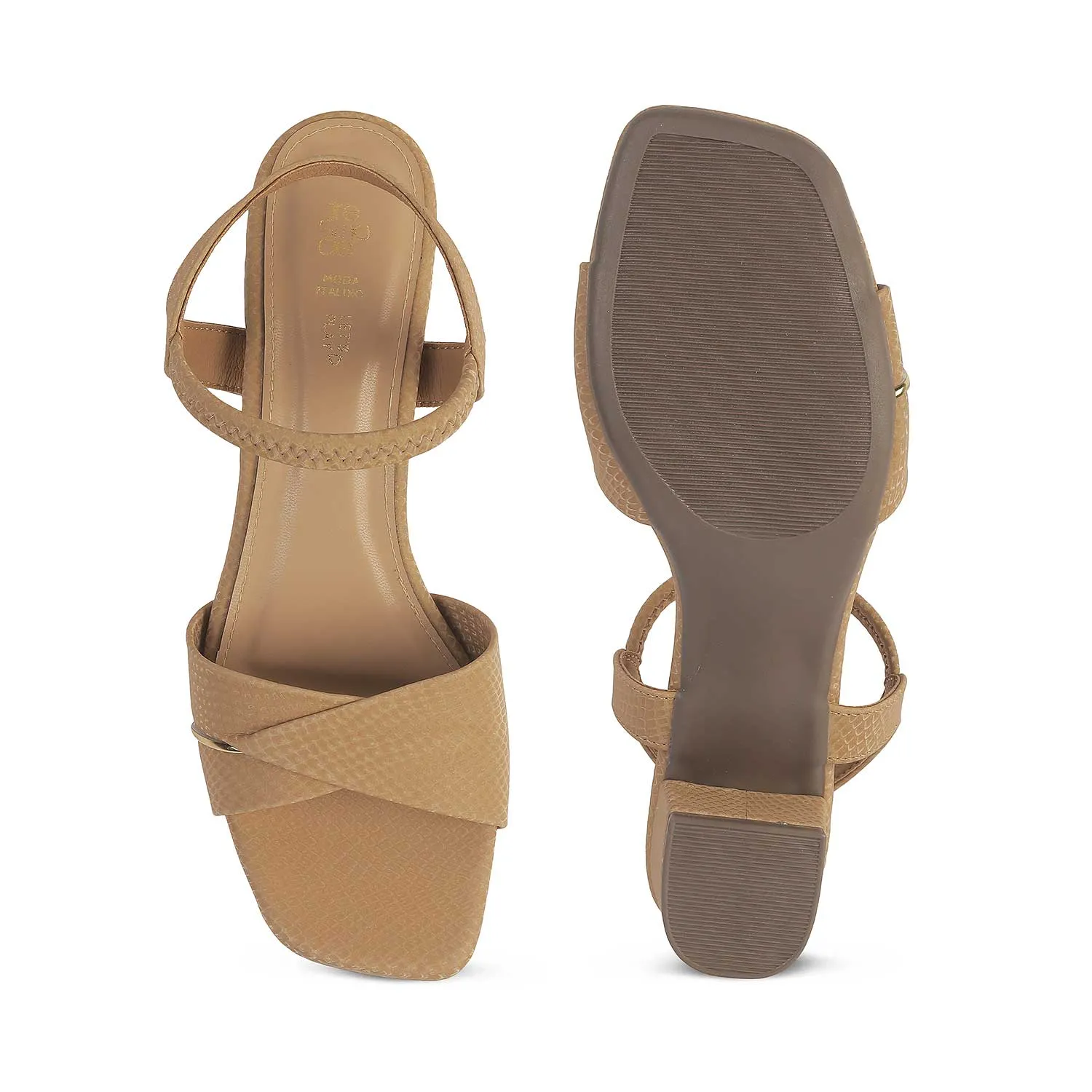 Tresmode Lux Beige Women's Dress Block Heel Sandals