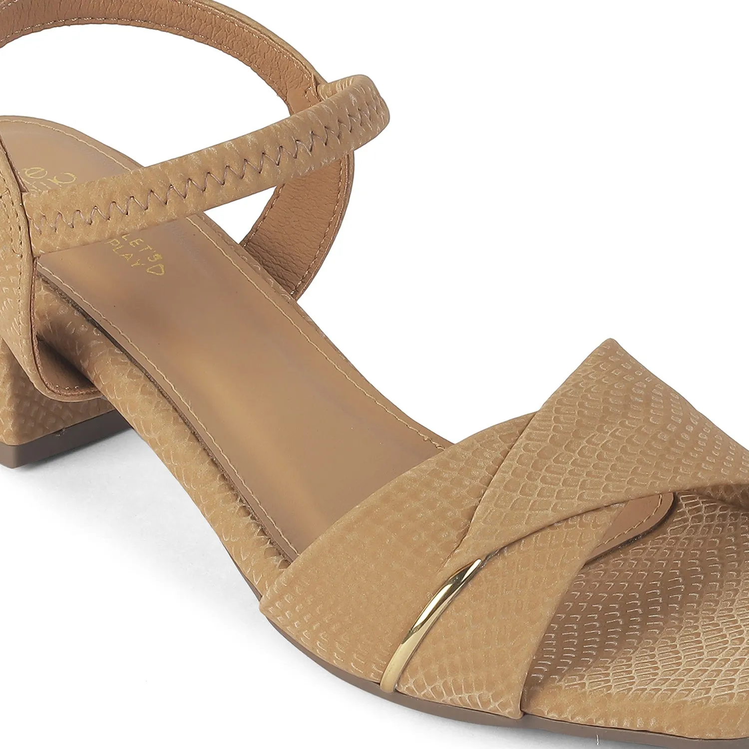 Tresmode Lux Beige Women's Dress Block Heel Sandals