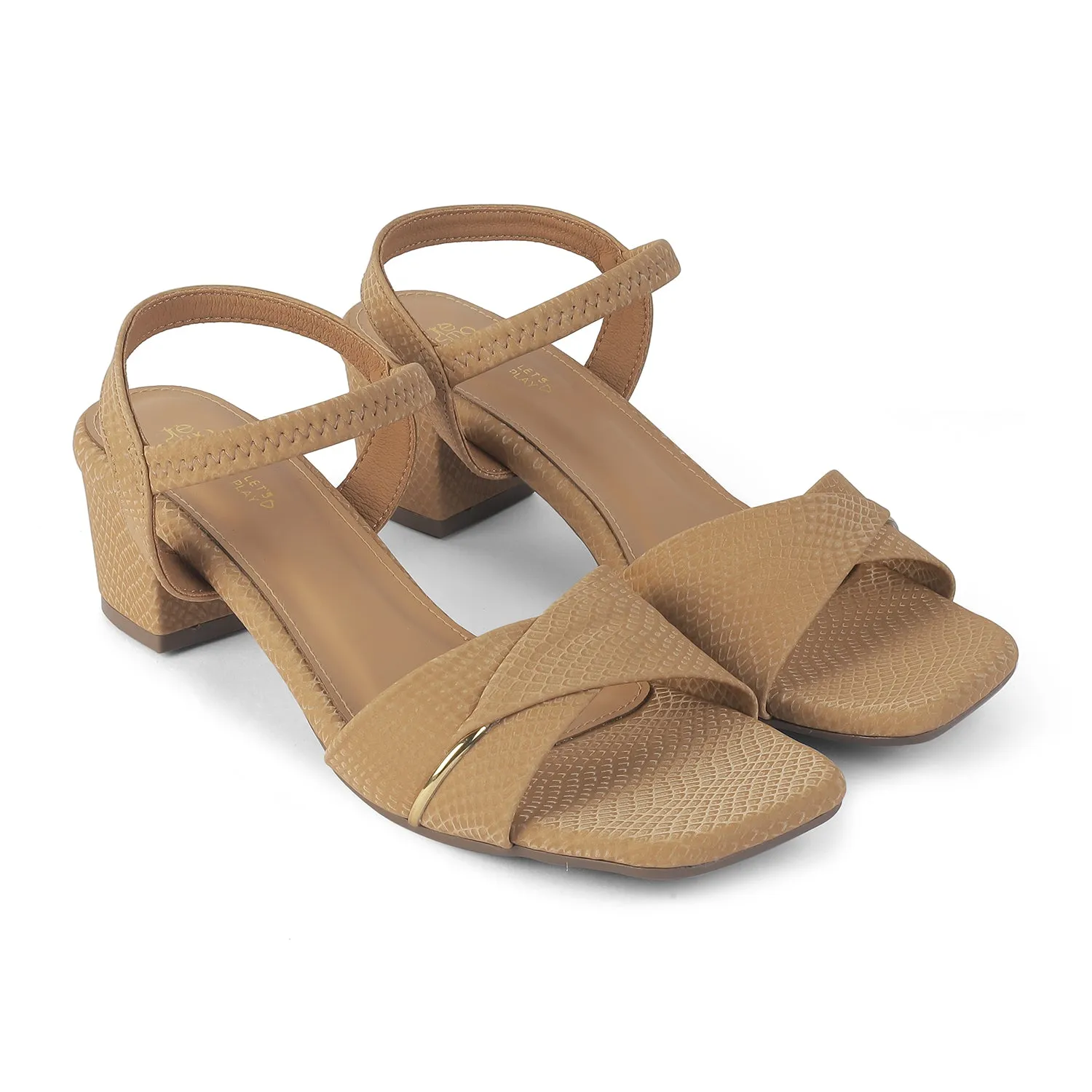 Tresmode Lux Beige Women's Dress Block Heel Sandals