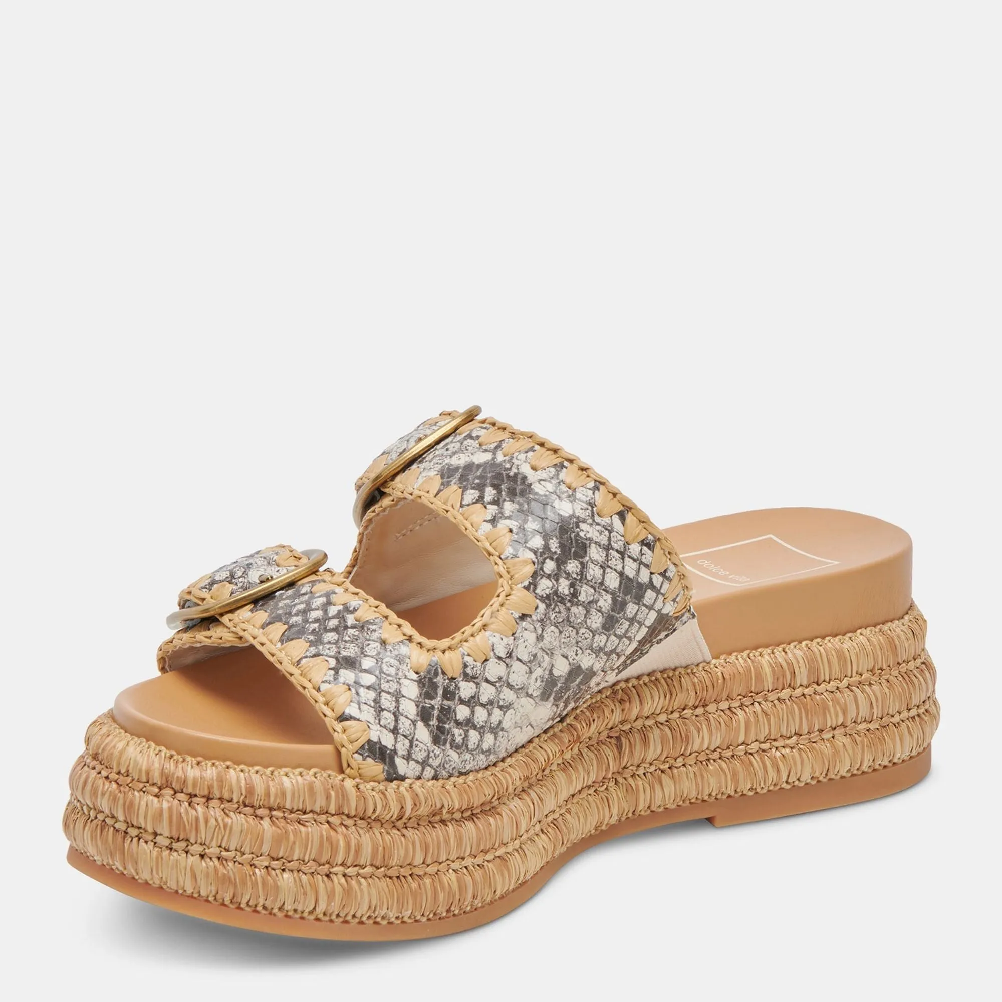 Wanika Sandals Black White Embossed Leather