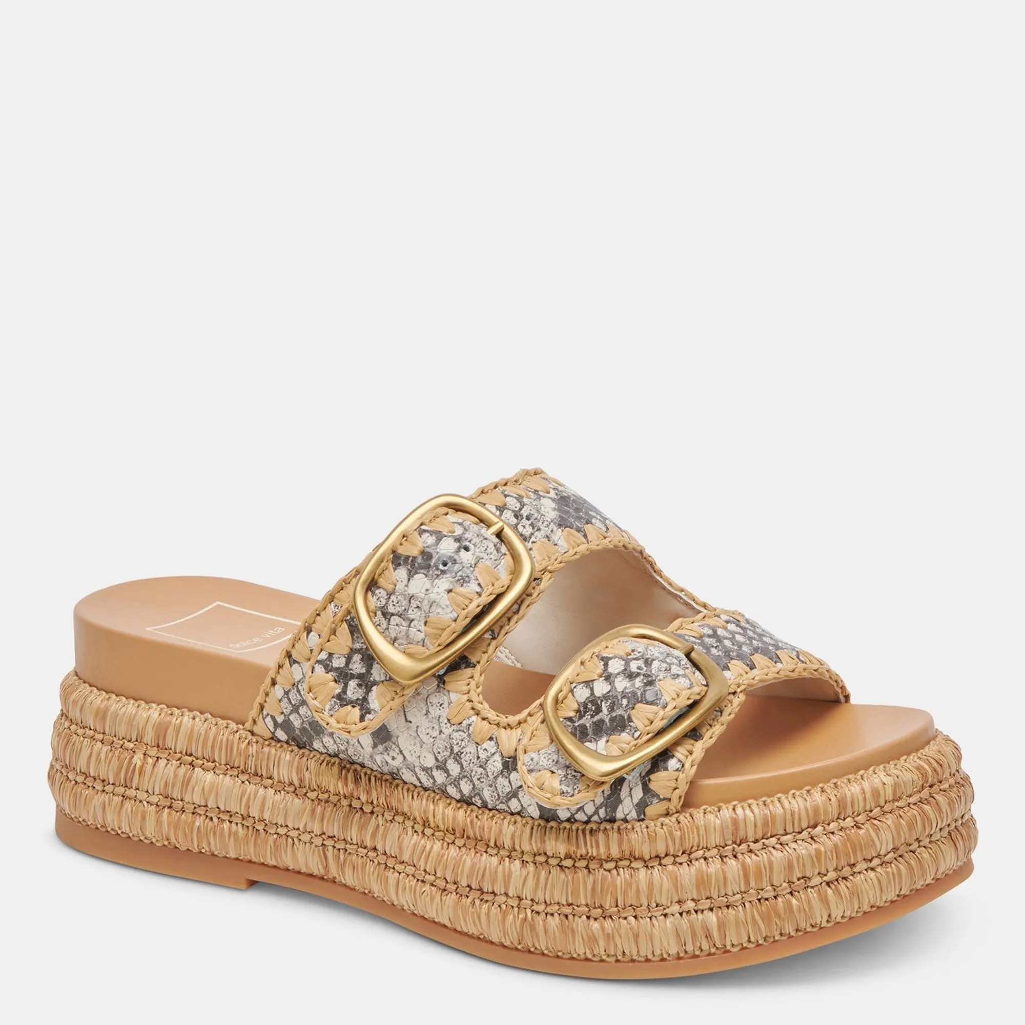 Wanika Sandals Black White Embossed Leather