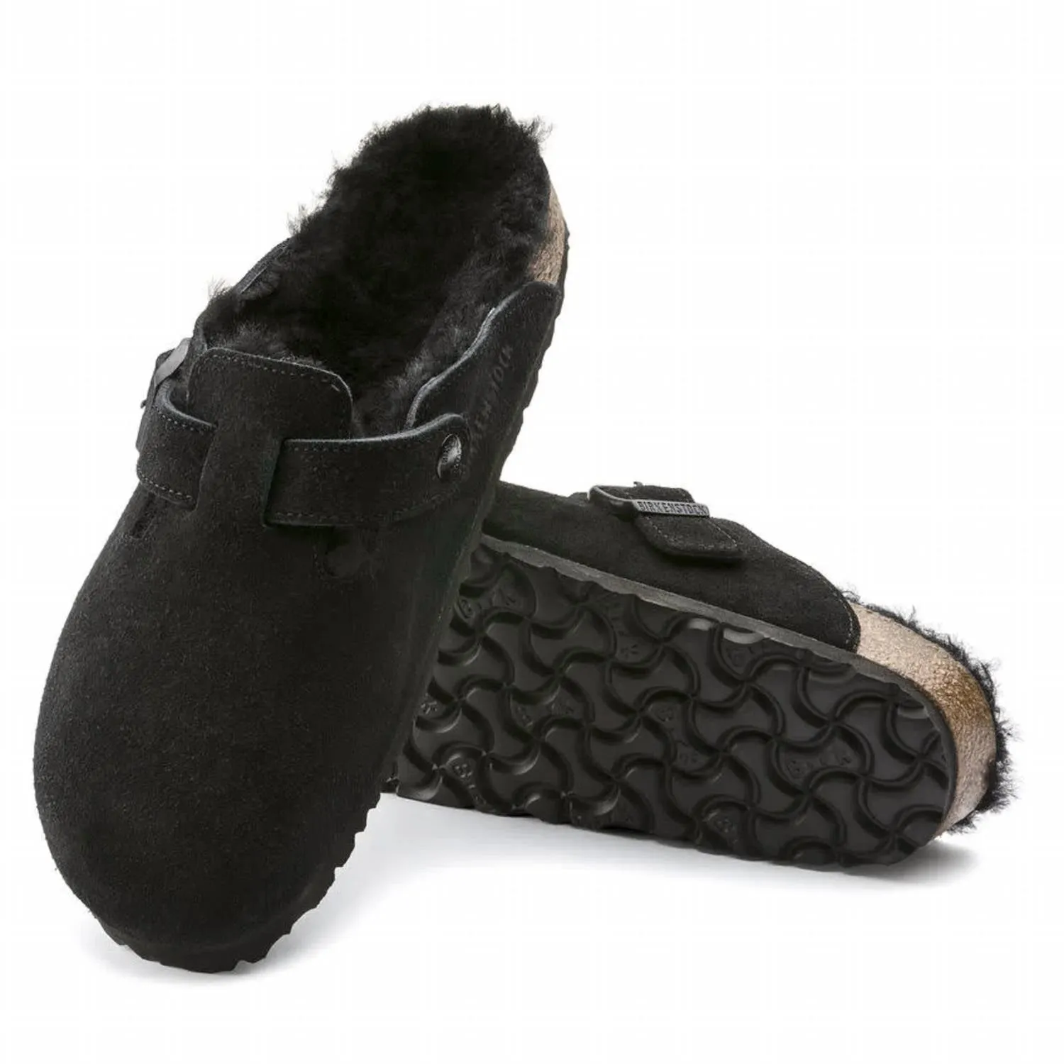 Women's Boston Shearling Clog In Black Suede