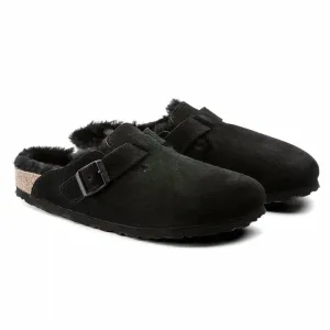 Women's Boston Shearling Clog In Black Suede